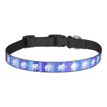 White Baby Elephants On Blue And Purple Stripes Pet Collar by EleSil at Zazzle