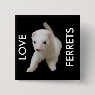 White Baby Ferret Button