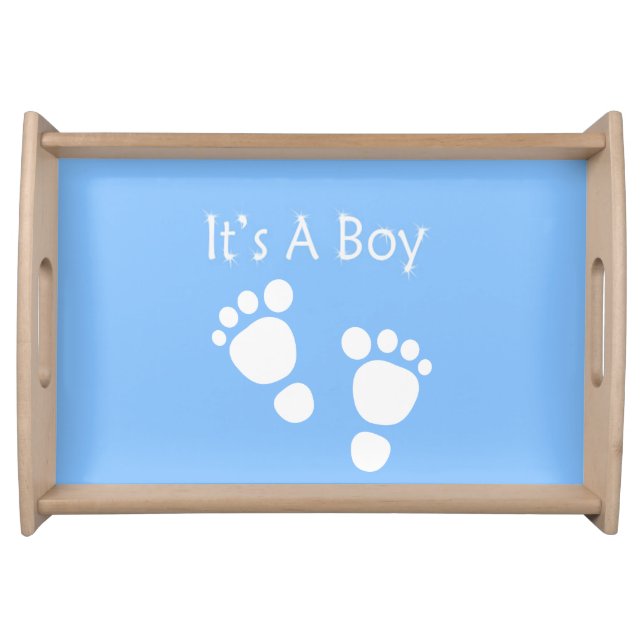 White baby foot - It's a boy  baby-shower Serving Tray (Front)