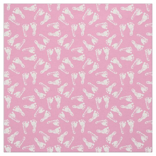 White Baby Footprint Pattern On Pink Fabric