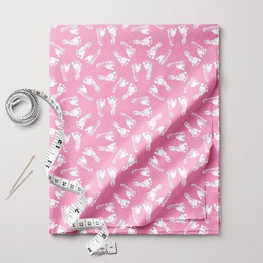 White Baby Footprint Pattern On Pink Fabric