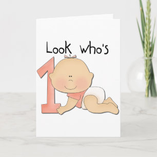 White Baby Girl 1st Birthday Tshirts and Gifts Card