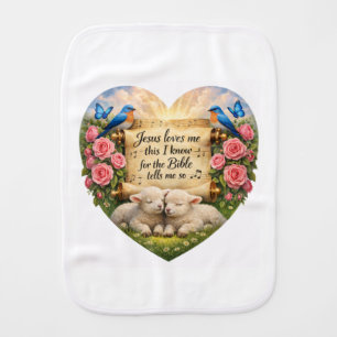 White Baby Girl Burp Cloth “Jesus Loves Me” 