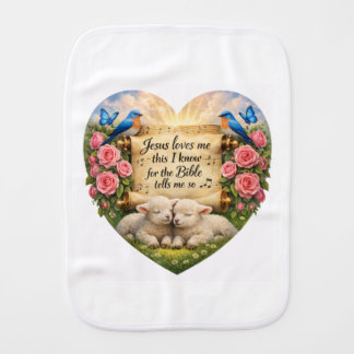 White Baby Girl Burp Cloth “Jesus Loves Me”