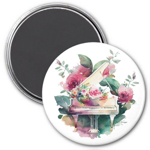 White Baby Grand Piano Watercolor Magnet