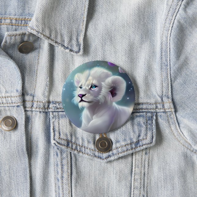 White Baby Lion Cub Fantasy Button (In Situ)