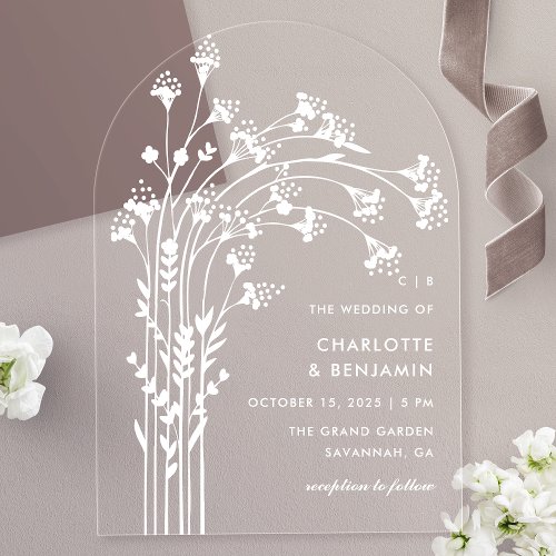 White Baby'S Breath Arch Wedding Acrylic Invitations