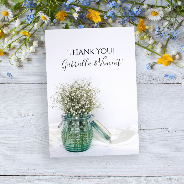 White Babys Breath Blue Jar Wedding Thank You Note (Creator Uploaded)