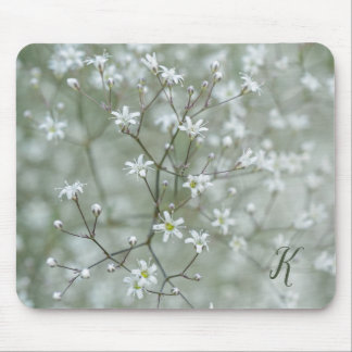 White Baby's Breath Floral Photo With Monogram Mouse Pad