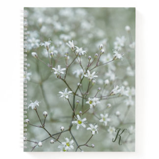 White Baby's Breath Flower Photo With Monogram Notebook