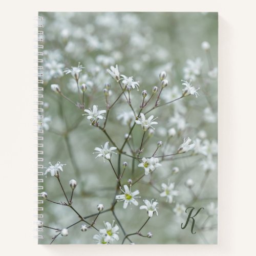 White Baby's Breath Flower Photo With Monogram Notebook