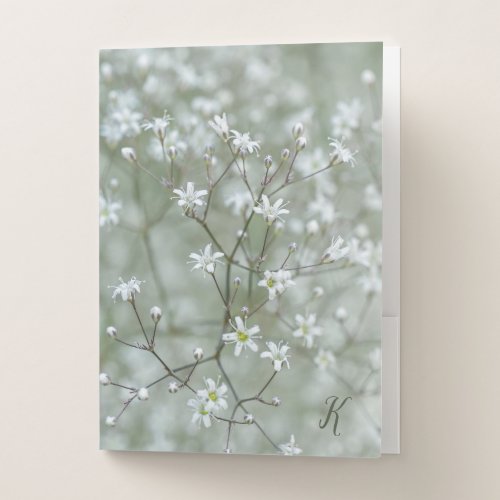 White Baby's Breath Flower Photo With Monogram Pocket Folder