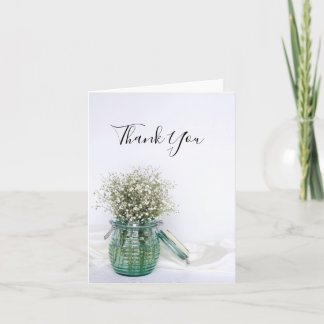 White Babys Breath in Blue Jar Wedding Thank You Card