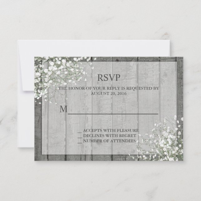 White Baby's Breath  Rustic RSVP (Front)
