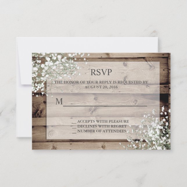 White Baby's Breath Rustic RSVP Card (Front)