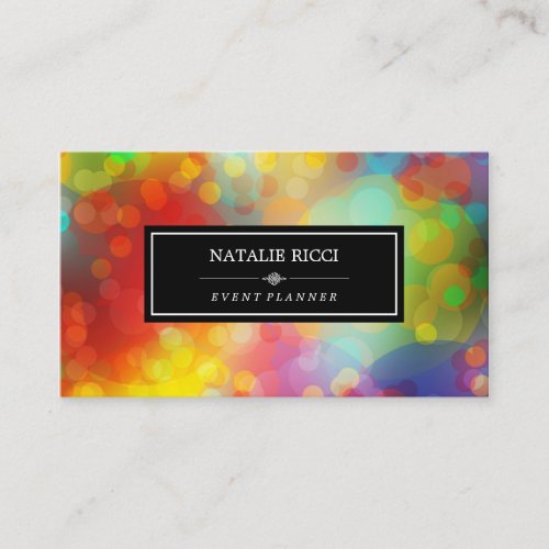 White Back Colorful Bokeh Event Planner Business Card