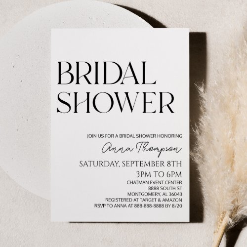 White Back Modern Minimalist Bridal Shower  Invitation