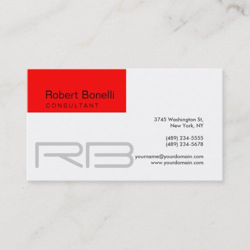 White Back Red Stripe Monogram Business Card