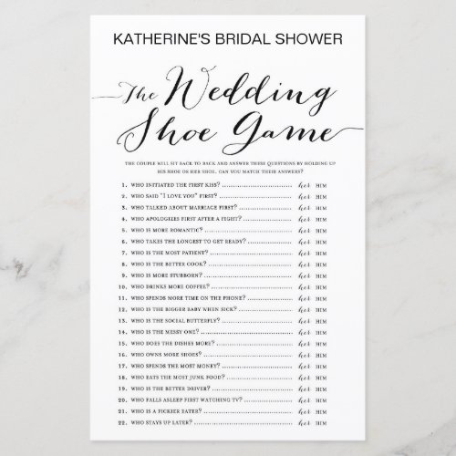 White Background Bridal Shower Game PRINTED