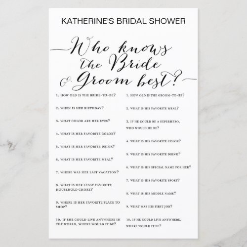 White Background Bridal Shower Game PRINTED