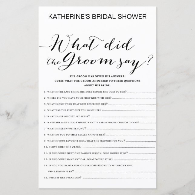 White Background Bridal Shower Game PRINTED (Front)