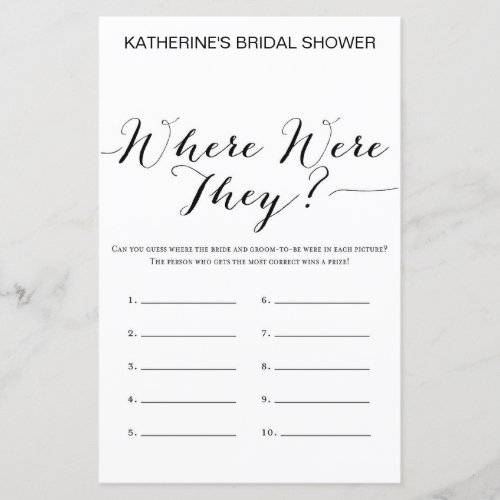 White Background Bridal Shower Game PRINTED