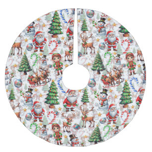 White Background Christmas Decorative Pattern Brushed Polyester Tree Skirt