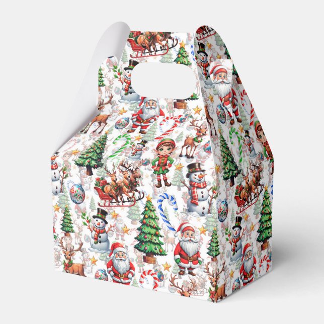 White Background Christmas Decorative Pattern Favor Boxes (Front Side)