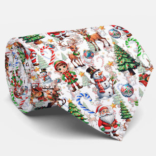 White Background Christmas Decorative Pattern Neck Tie