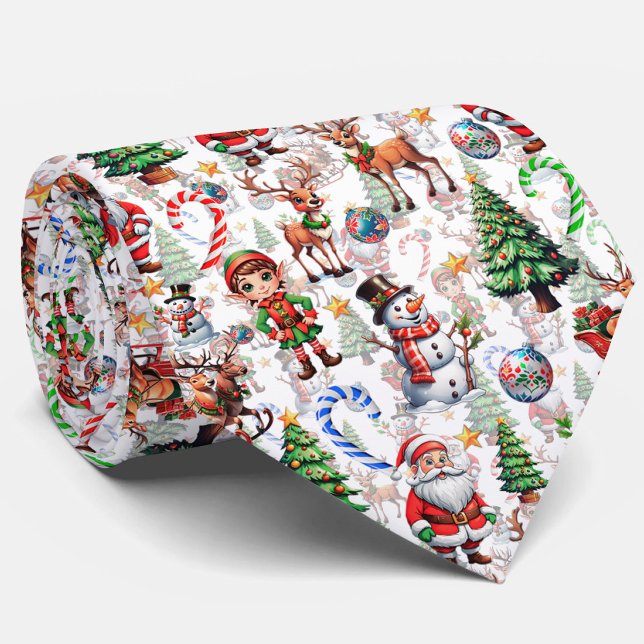 White Background Christmas Decorative Pattern Neck Tie (Creator Uploaded)