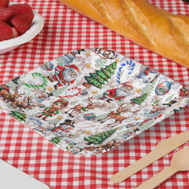 White Background Christmas Decorative Pattern Paper Plates (Creator Uploaded)