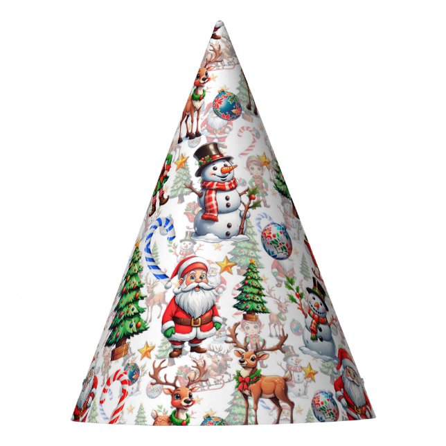 White Background Christmas Decorative Pattern Party Hat (Front)