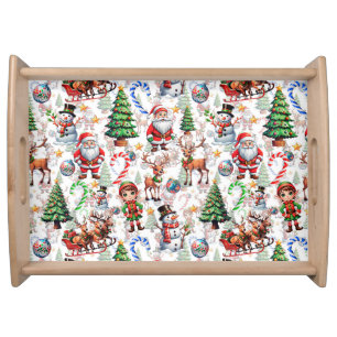 White Background Christmas Decorative Pattern Serving Tray