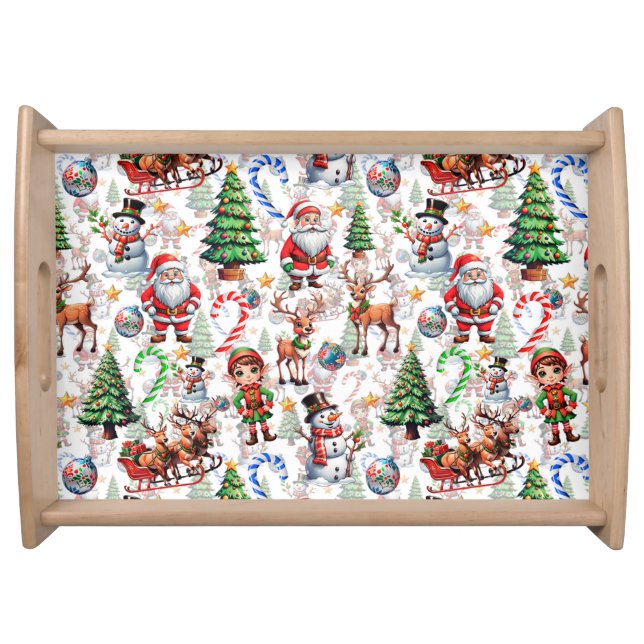 White Background Christmas Decorative Pattern Serving Tray (Front)