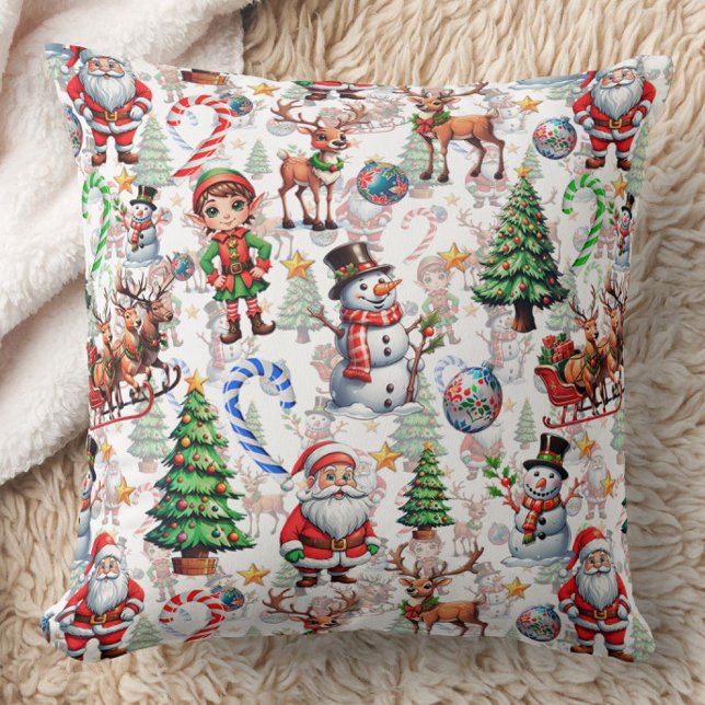 White Background Christmas Decorative Pattern Throw Pillow (Creator Uploaded)