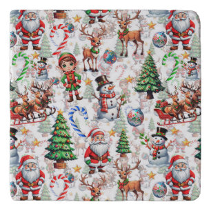 White Background Christmas Decorative Pattern Trivet