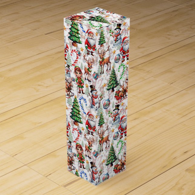 White Background Christmas Decorative Pattern Wine Box (Front)