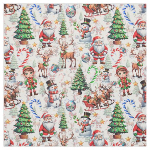 White Background Christmas Pattern Design Fabric