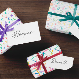 White Background Colorful Back to School Patterns Wrapping Paper Sheets