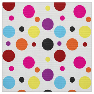 White Background Colorful Polka Dots Pattern Fabric
