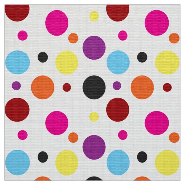 White Background Colorful Polka Dots Pattern Fabric (Swatch)