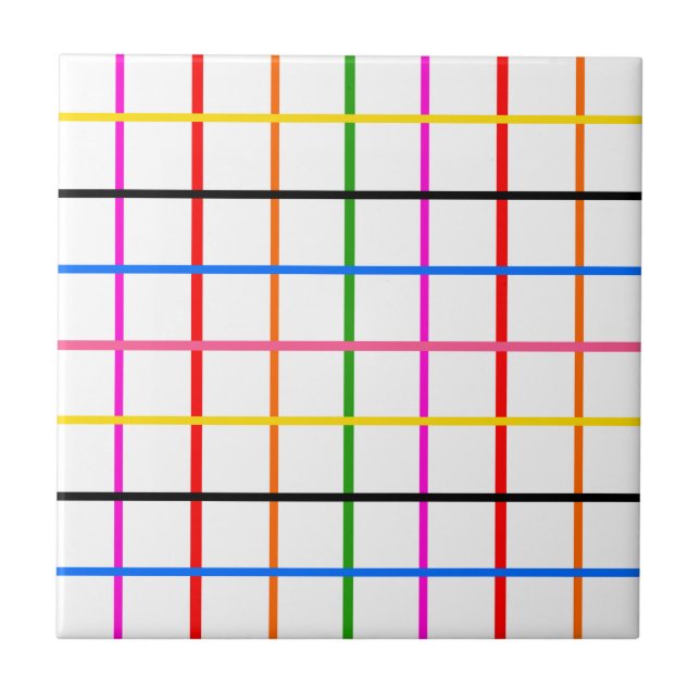 White Background Colorful Windowpane Plaid Design  Ceramic Tile (Front)