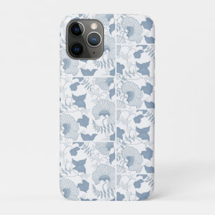 White Background Delicate Blue Japanese Flowers iPhone 11 Pro Case