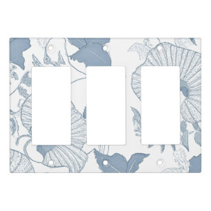 White Background Delicate Blue Japanese Flowers Light Switch Cover