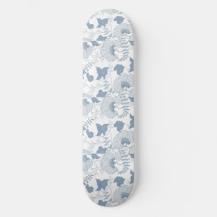 White Background Delicate Blue Japanese Flowers Skateboard