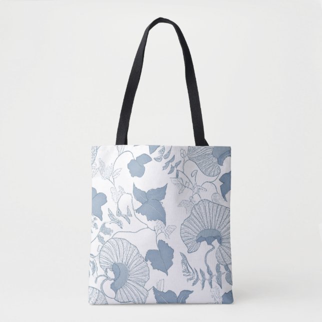 White Background Delicate Blue Japanese Flowers  Tote Bag (Front)