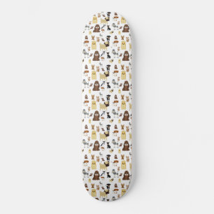 white background dogs pattern. skateboard