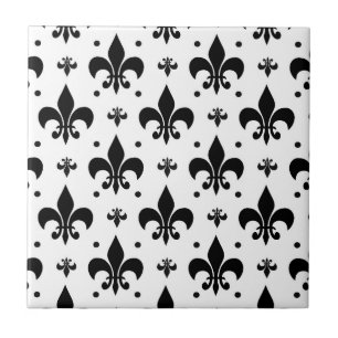 White Background Fleur-de-lis Pattern Design Ceramic Tile