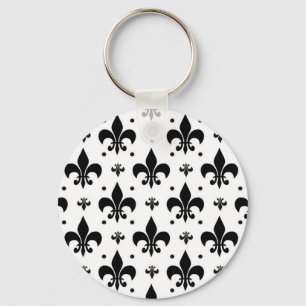 White Background Fleur-de-lis Pattern Design Keychain