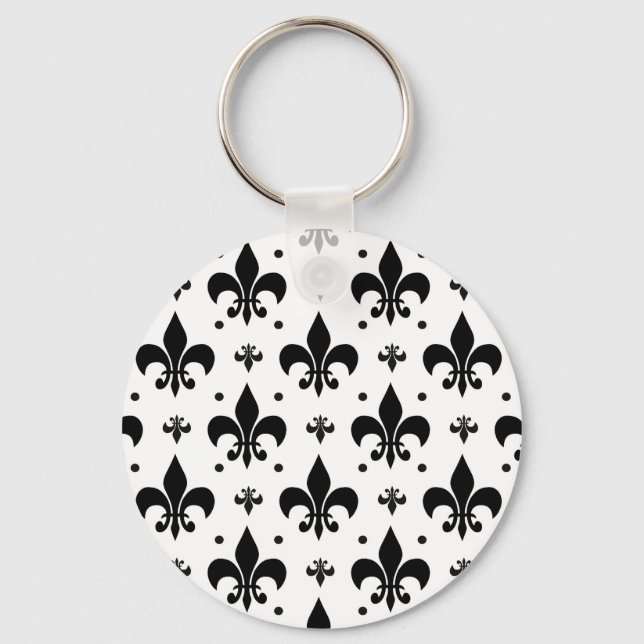 White Background Fleur-de-lis Pattern Design  Keychain (Front)